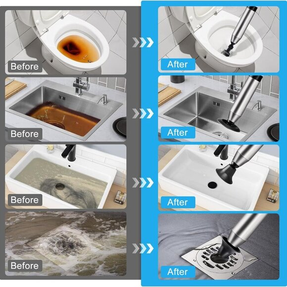 High Pressure Toilet Plunger Stainless Steel Drain Blaster w/ RealTime Barometer - Picture 7 of 9